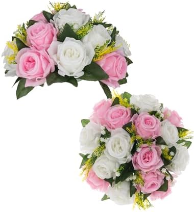 BLOSMON Flower Balls Rose Centerpieces: 2 Pcs 9.5 Inch Pink Fake Flowers by Blosmon