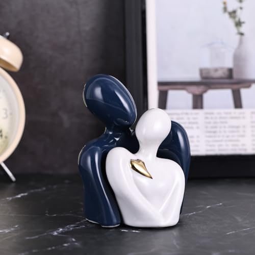 Mini Couple Ceramic Small Statue, Romantic Couple Figurine for Home Decor, Tv Stand, Living Room Nick nacks, Dresser for Bedroom, Shelves, Valentine, Items for Wedding Decor (Blue White and Gold) - Image 2