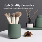 INGOFIN 3 Pcs Ceramic Bathroom Accessory Set - Liquid Soap Dispenser, Toothbrush Holder & Tray, Bathroom Counter Set, Countertop Essentials for Home, Guest Bathroom, or Office Use, Matte Green - Image 3