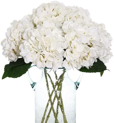 Kimura's Cabin 6pcs White Hydrangea Artificial Flowers Silk Fake Flowers by WeddingPartyArrangementBouquetsDecorationArtificialFlowers