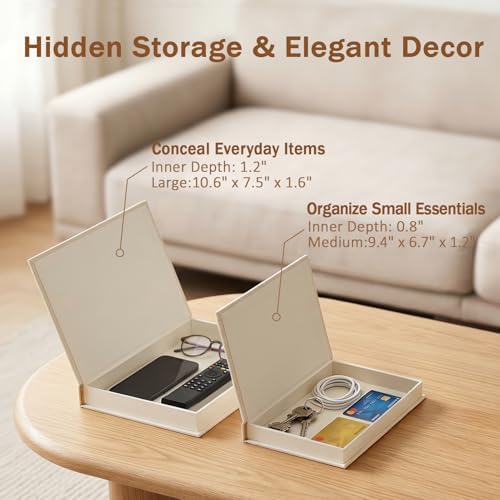 Set of 2 Premium Linen Decorative Books with Hidden Storage - Stackable Faux Book Box for Coffee Table Styling & Organization, Real Fabric Cover Fake Books as Display Riser for Shelf & Entryway - Image 4