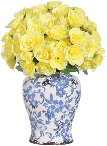 Silk Roses Flower Bouquet 4 Bundles 60 Heads for Wedding Home, Yellow - Image 2