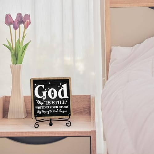 Home Decor, Farmhouse Shelf Decor For Living Room, Boho Aesthetic Table Decorations, Christian Gifts For Women Men, Entryway Tv Stand Fireplace Mantle Coffee Table Decoration (story-01) - Image 3