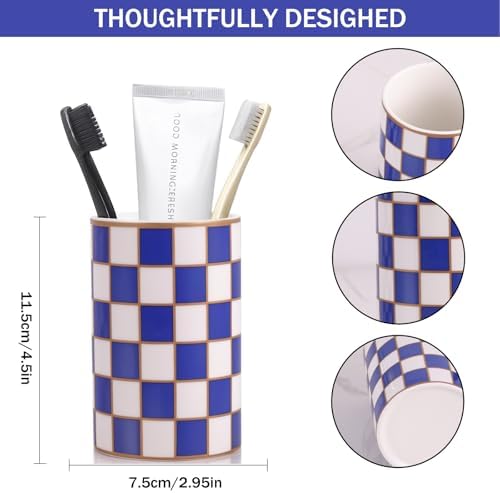 Checkered Bathroom Toothbrush Holder, Bathroom Black and White Ceramic Toothbrush Holder, Modern Toothbrush Box, Used for Bathroom countertop Storage Rack, Checkered Bathroom Decoration (Blue) - Image 2