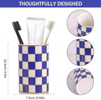 Checkered Bathroom Toothbrush Holder, Bathroom Black and White Ceramic Toothbrush Holder, Modern Toothbrush Box, Used for Bathroom countertop Storage Rack, Checkered Bathroom Decoration (Blue) - Image 2