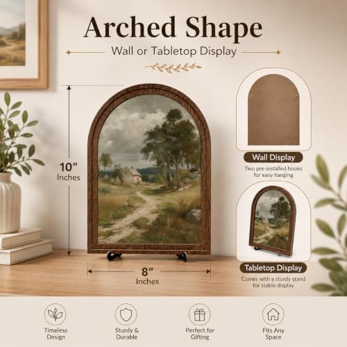 Tabletop Wood Decor Rustic Landscape Sign, Arched Wooden Frame Farmhouse Artwork for Shelf or Desk Display, Vintage Countryside Pictures for Living Room Bathroom Table or Wall Decor - Image 6