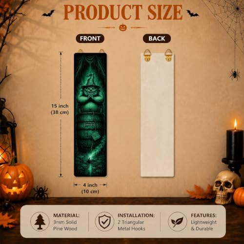 Retro Halloween Sign, 4 Pcs Halloween Hanging Signs, Wooden Wall Art Decor - Image 2