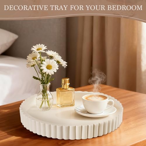 Decorative Tray for Coffee Table Decor - Resin Round Tray Stylish Coffee Table Centerpiece for Living Room Decor, Minimalist Vanity Organizer for Candles, Perfume, Bathroom & Home Styling - Image 4