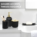 Designer Black Glass Bathroom Accessories Sets - 4 Pcs with Lotion Soap Dispenser, Bathroom Toothbrush Holder, Vanity Tray, and Apothecary Jar, Vintage Bathroom Decor, Gift Countertop Organizer - Image 3