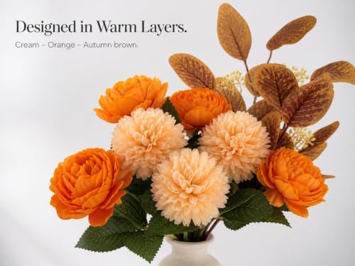 Artificial Flower Bouquet with Vase，Fake Flowers Peony Mums Eucalyptus - Image 5