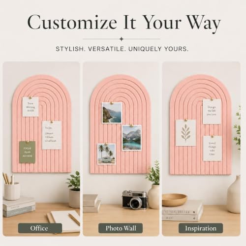 Large Arched Felt Bulletin Board, Sized 36" x 24" for Office & Wall Decor – 6 Customizable Adhesive Tiles with Pins are Perfect to Display Your Photos (Pink-A) - Image 4