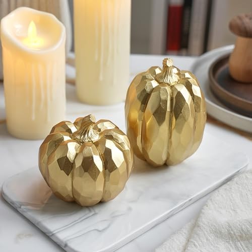 FESTGLOX Pumpkin Decor Fall Decoration, Resin Gold Pumpkins for Decorating - Image 4