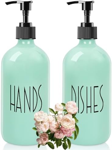16 Oz Glass Soap Dispenser with Pump for Kitchen (Turquoise Green) by Ulable