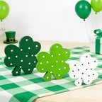 St Patricks Day Decorations 3 PCS, Wooden Green Shamrock Decoration for Home Table, Irish Lucky Clover Signs Decor for Tiered Tray Mantel Office, Saint Patricks Gifts Centerpiece for Indoor Party Desk by Leetous