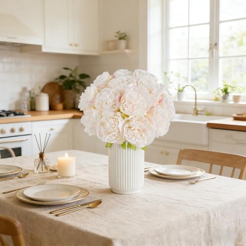 SITUMEIZI 10PCS Artificial Peony Flowers, Real Touch Fake Silk Bouquet with Stems for Home Mothers Day Wedding Party Centerpieces Table Decoration Indoor(Ivory White) - Image 5