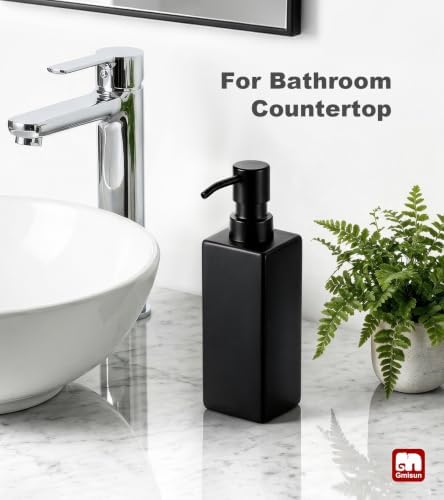 GMISUN Black Soap Dispenser Bathroom, Glass Hand Soap Dispenser with Stainless Steel Pump, 12 fl oz/350ml Refillable Dish Dispensers for Kitchen, Modern Liquid Lotion Bottles for Bathroom Countertop - Image 4
