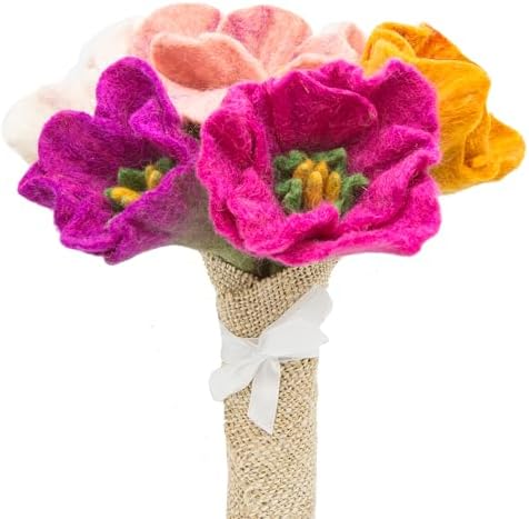 Glaciart One Felt Camellia Flowers Artificial Bouquet - 5 pcs | Reusable, Washable and Essential Oil Ready Multi Color w/Bendable Wire Stem | Great as Gift and Home or Event Decorations by GlaciartOne