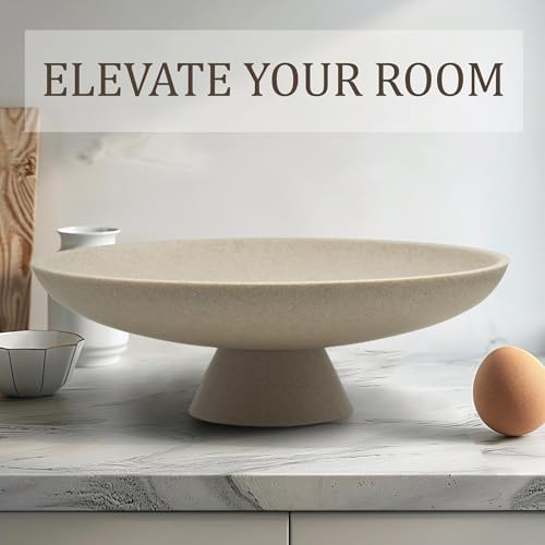 LIN CHUAN Large Decorative Bowl, Resin Pedestal Fruit Bowl, Beige - Image 5