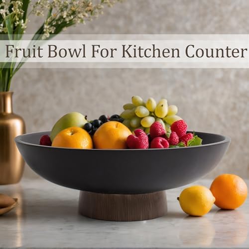 LIN CHUAN Modern Resin Pedestal Bowl, Large Fruit Bowl for Kitchen Counter, Catch All bowl for Entryway Table, Dark Brown - Image 2