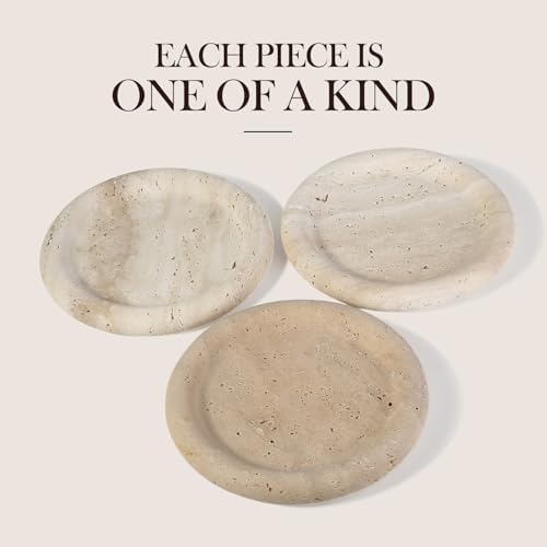 Koville Italian Round Travertine Tray, 8" Vanity Decorative Marble Tray for Countertop, Catchall for Perfume, Candles, Jewelry Dish - Image 6