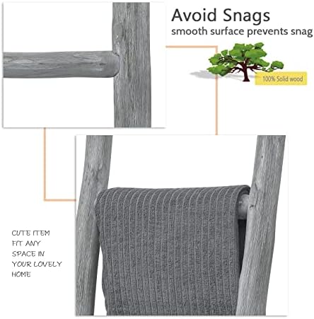 FUIN Blanket Ladder, 57in Wood Rustic Decorative Ladder, Light Gray - Image 6