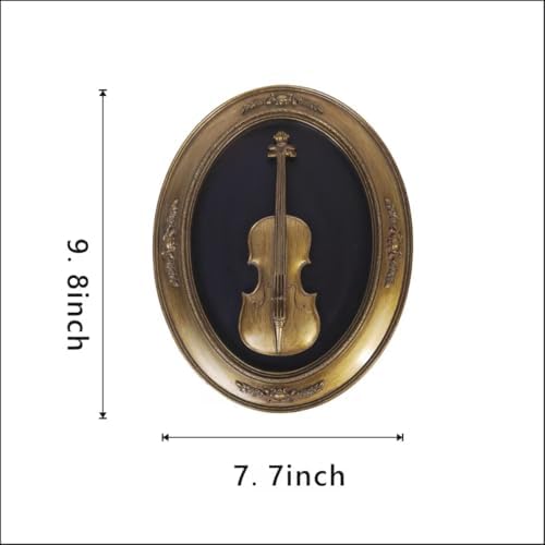 S-MANTIS Vintage Wall Sculpture,Antique Pediment,Hallway Art,Hand Painted Instrument Decoration Accent Artworks for Indoor Kitchen Bedroom Living Room Office Outdoor Garden Patio Oval (Bronze Violin) - Image 3