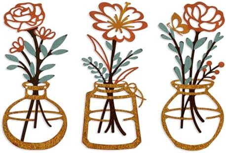 ARTINME 3 Pieces Metal Flowers Wall Arts - Rustic Farmhouse Decor Minimalist Flower Wall Decors for Living Room Bathroom Kitchen Bedroom Dining Room - Housewarming Gifts (Orange) by Artinme