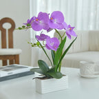 Artificial Real Touch Orchid Flowers with White Ceramic Vase, Purple - Image 5