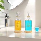 Mouthwash Dispenser for Bathroom 11.8oz – Glass Mouthwash Bottle with Cup & Bamboo Tray, Gold Hot-Stamped Lettering, Silicone Base, Modern Bathroom Accessory (Clear, 11.8oz, 2pack) - Image 2