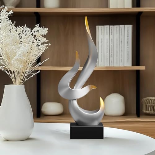 Silver Fire Flame Sculpture,Art Modern Abstract Statue,Shelf Accents Decor - Image 3