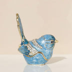 Exquisite Hand - Painted Enamel Blue Bird Trinket Box Hinged Rhinestone - Adorned Mini Jewelry Organizer for Rings & Necklaces, Ideal Classical Home Decor & Collectible Keepsake (Trinket Box-B) - Image 2