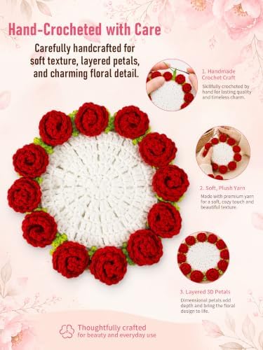 Crochet Flower Bouquet Coasters, Cotton Rose Gifts for Home Decor 1Pc - Image 4