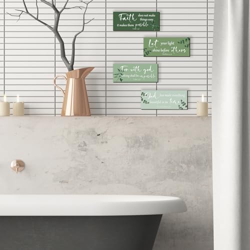 4 Pieces Christian Bible Verses Wall Decor Wooden Religious Art Green Sage Bathroom Decor Religious Gifts for Women Office Home Bedroom Bathroom Living Room(Green 10x4 Inches) - Image 5