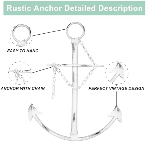 Fleecy day Nautical Anchor Wall Decor, Antique Metal Anchor Art Wall Decor With Chain,Vintage decorations for Bedroom,Living Room,Dorm Home,13in Antique Farmhouse Decor (Vintage White) - Image 3
