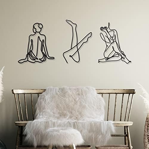 Photect 3 Pcs Metal Wall Art Minimalist Woman Line Decor, Fresh, Black - Image 2