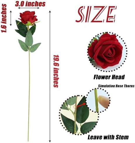 SITUMEIZI 15PCS Red Artificial Roses Silk Flowers Fake Roses Realistic Bouquet Long Stem with Gift Box for Mother's Gift Day Home Party Wedding Decorations - Image 4
