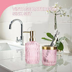 RRM Glass Bathroom Toothbrush Holder and Soap Dispenser Set, Pink - Image 2