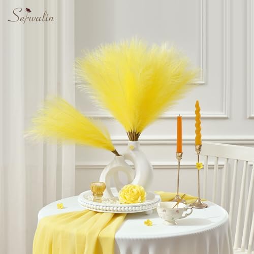 Serwalin 60 Pcs 17.7" Lemon Yellow Faux Pampas Grass Decor for Vase Filler - Image 5