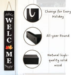 Perfnique Welcome sign for front porch standing, 47 x 7.9 Inch Wooden Leaner Sign with 10 Interchangeable Designed Icons, Seasonal Decor for Spring Easter Fall Christmas(Black) - Image 5