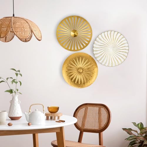 Briful 12" Wall Décor Pack of 3 Metal Gold & White Washed Starbursts Radial Plate Wall Art Modern Accent Hanging Wall Decorations For Home Office Bedroom Or Living Room Wall Sculptures - Image 5