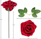 Artificial Flower Foam Rose 25pcs Real Looking Fake Rose with Stems Leaves for Home Decoration Party Garden Centerpieces DIY Wedding Bouquets（Dark Red） - Image 2