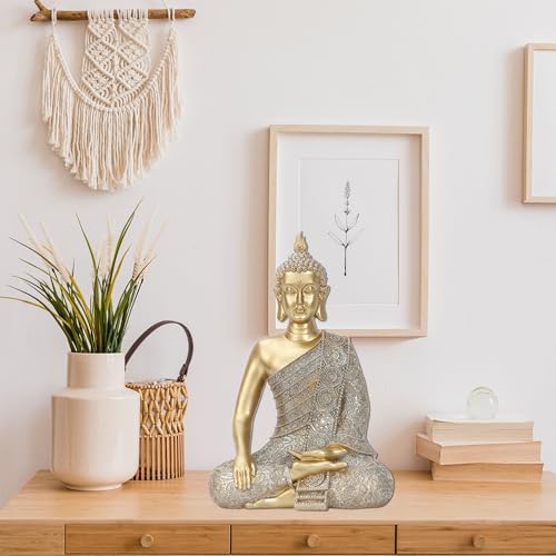 Golden Buddha Figurine - Meditating Seated Buddha Statue - resin Figurine - Image 2