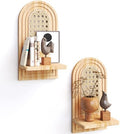 Rattan Wall Shelf Set of 2, 7'' Natural Floating Shelves Boho Decor, Rustic Wood Arched Rattan Wall Mounted Storage Shelves for Plant Figurines Display, Wicker Shelf for Living Room Nursery Bedroom by MVPSONAG