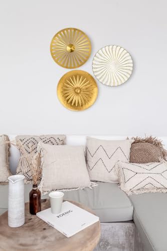 Briful 12" Wall Décor Pack of 3 Metal Gold & White Washed Starbursts Radial Plate Wall Art Modern Accent Hanging Wall Decorations For Home Office Bedroom Or Living Room Wall Sculptures - Image 7