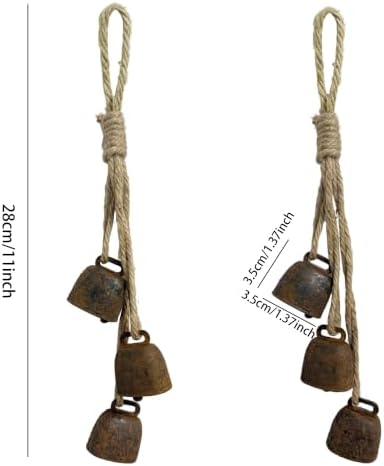 1pc Rustic Charm Bell - Handmade Hemp Rope Wind Chimes Hanging Decoration, Distressed Finish Cow Bell with Jute Hanging Rope, Perfect for Front Door, Outdoor, Window, and Home Decor - Image 2