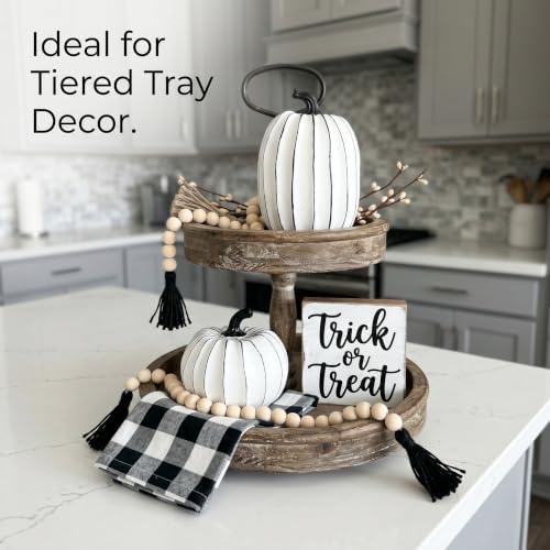 FESTGLOX White and Black Halloween Pumpkin Decor, Small Resin Pumpkin Set - Image 5