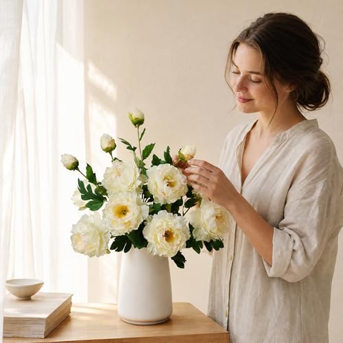 Silk Peony Artificial Flowers, 4 Pcs 31.5", Light Apricot - Image 6