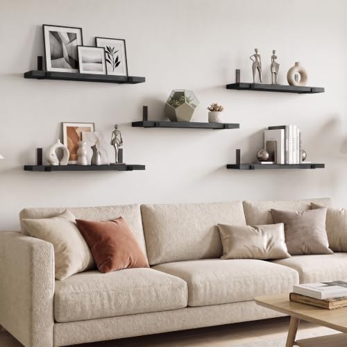 Fixwal Floating Shelves for Wall, Wood, Set of 5, Width 4.75 Inches, Black - Image 6