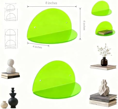 ROYALITA 2-Pack Small Acrylic Shelves Room Decor Floating Shelves, Green - Image 4