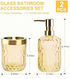RRM Glass Bathroom Toothbrush Holder and Soap Dispenser Set,Clear Gold - Image 4